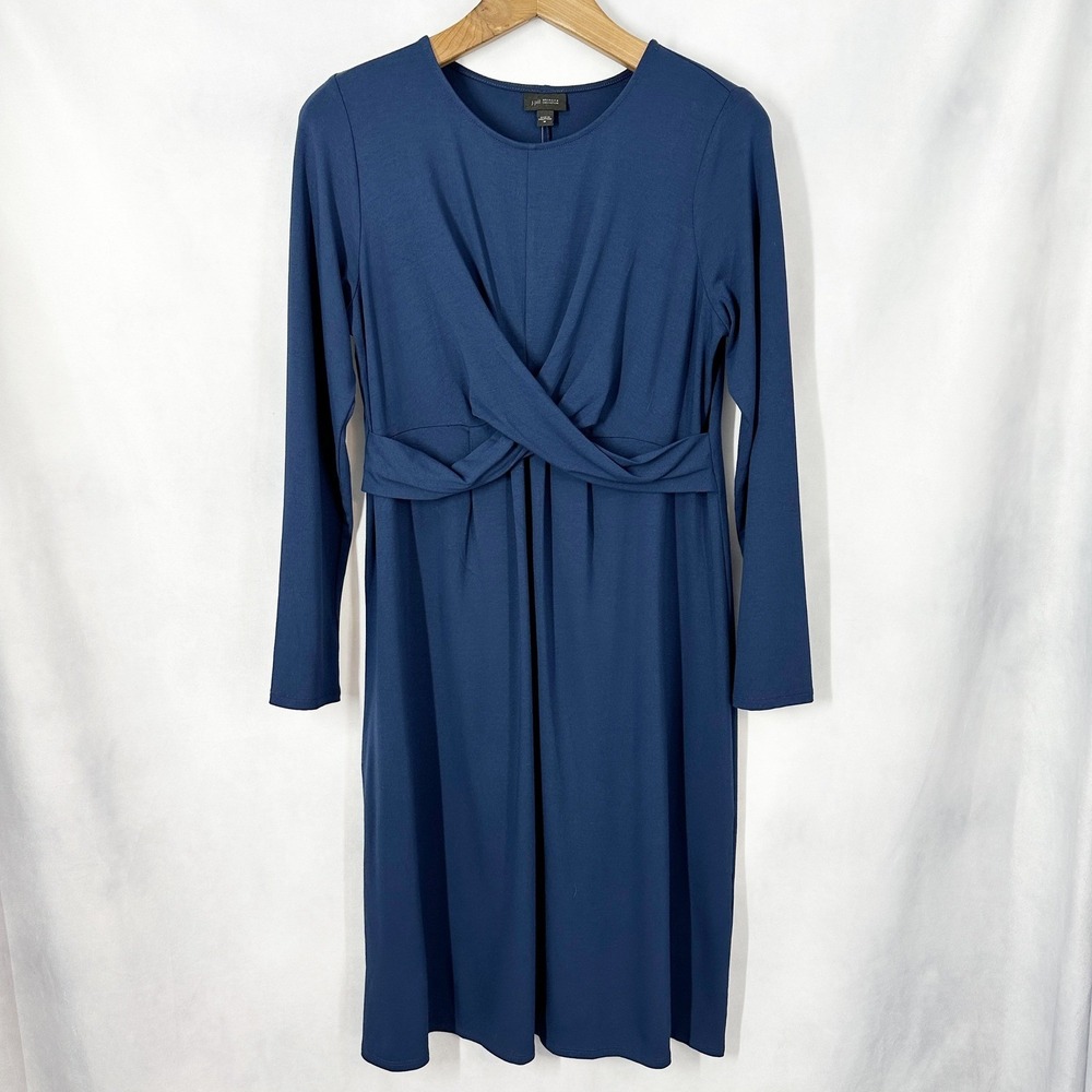 J. Jill Dark Teal Blue Crisscross Long Sleeve Dress Women's Size Medium NEW